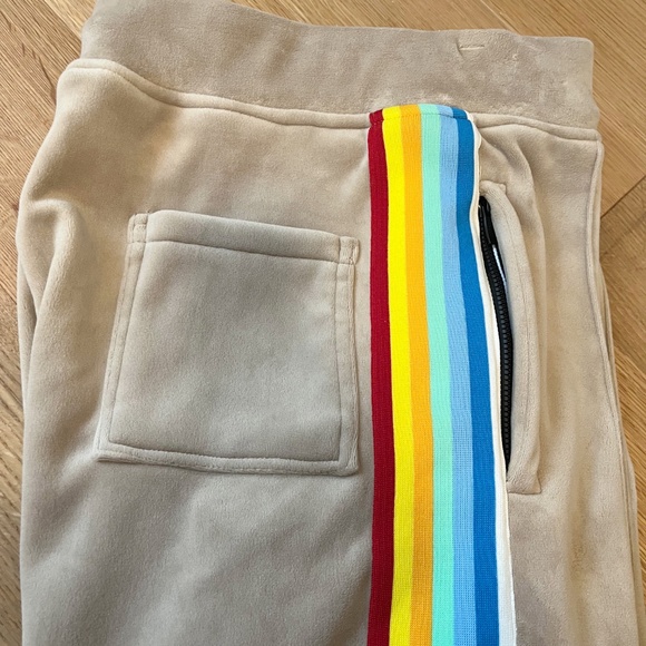 ✨Host Pick✨ Palm Angels Tan Velour Rainbow Stripe Track Pants - Picture 4 of 12